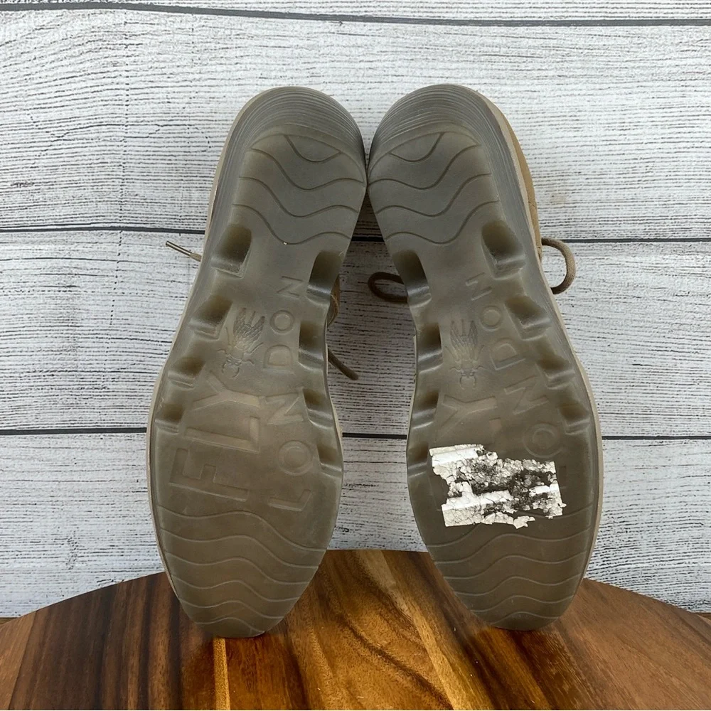 Fly London Poma Tan Nubuck Leather Lace Up Wedges Women’s Shoe Size 8.5 EU 39